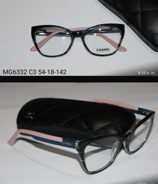 Lentes Chanel MG6332 C3 - Réplica Nueva (Montura Azul con Patillas Rosadas)
